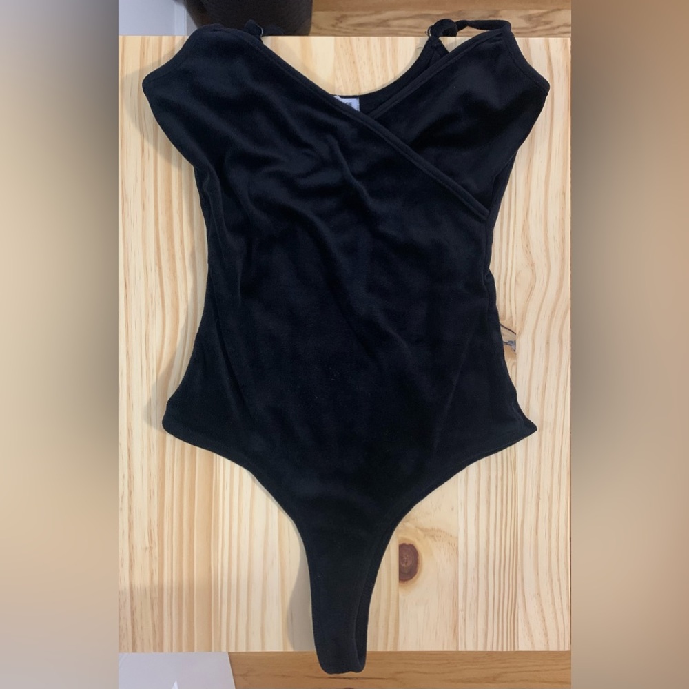 Garage V Neck Velvet Thong Bodysuit
